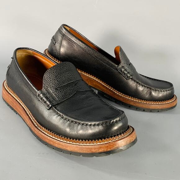 LOUIS VUITTON Size 7.5 Black Leather Penny Loafers - Picture 1 of 8